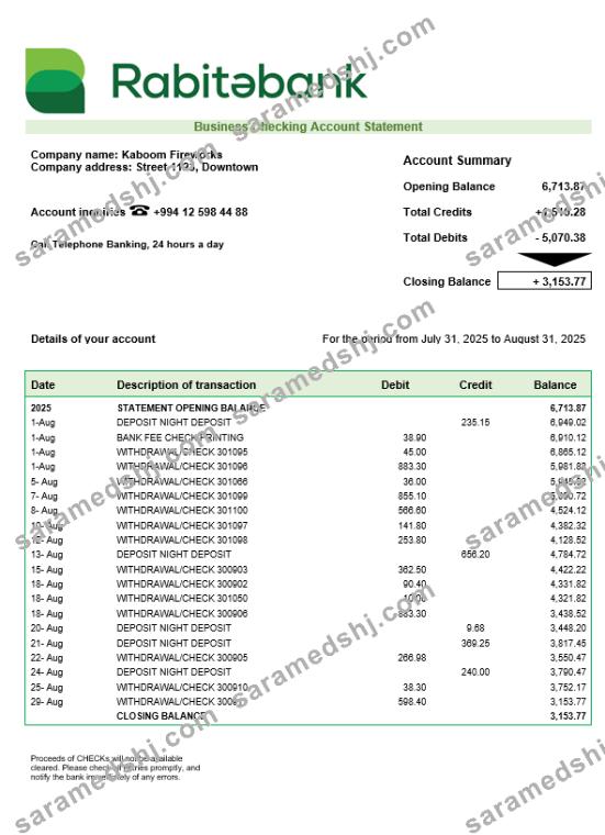 Rabitabank business firm statement Word and PDF format